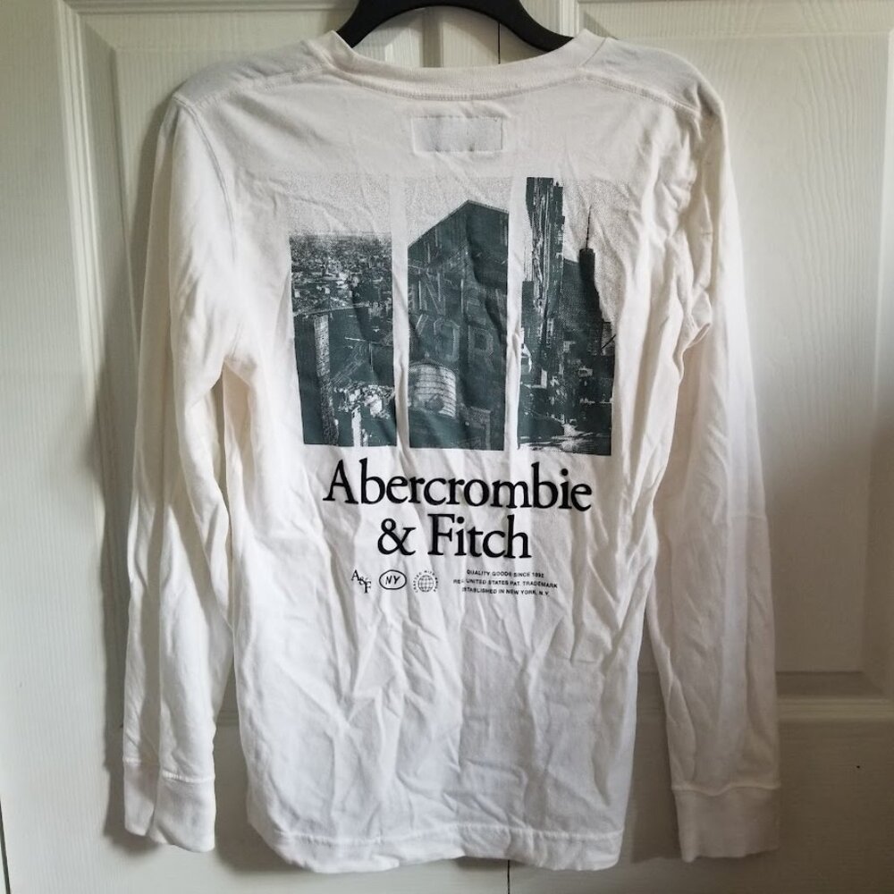 Abercrombie & Fitch Men's T-Shirt X-Small White Black Graphic Unisex Long Sleeve